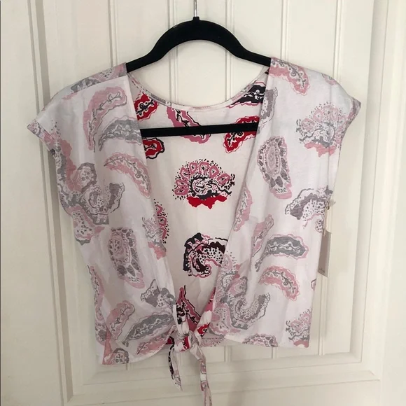 Wilfred Pink and Gray Paisley Tie-Front Crop Top - Picture 2 of 6